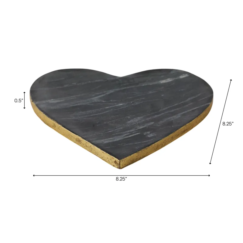 8x8\" Marble Heart Tray W/ Gold Edges, Black/white