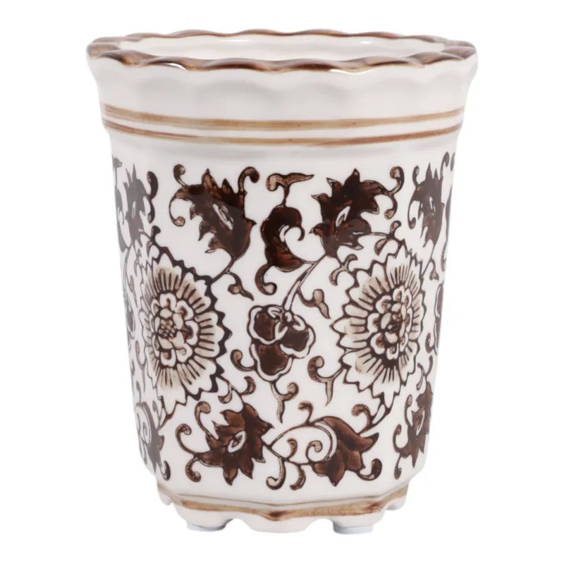 4\", 7oz Fluted Chinoiserie Candle, Brown/white