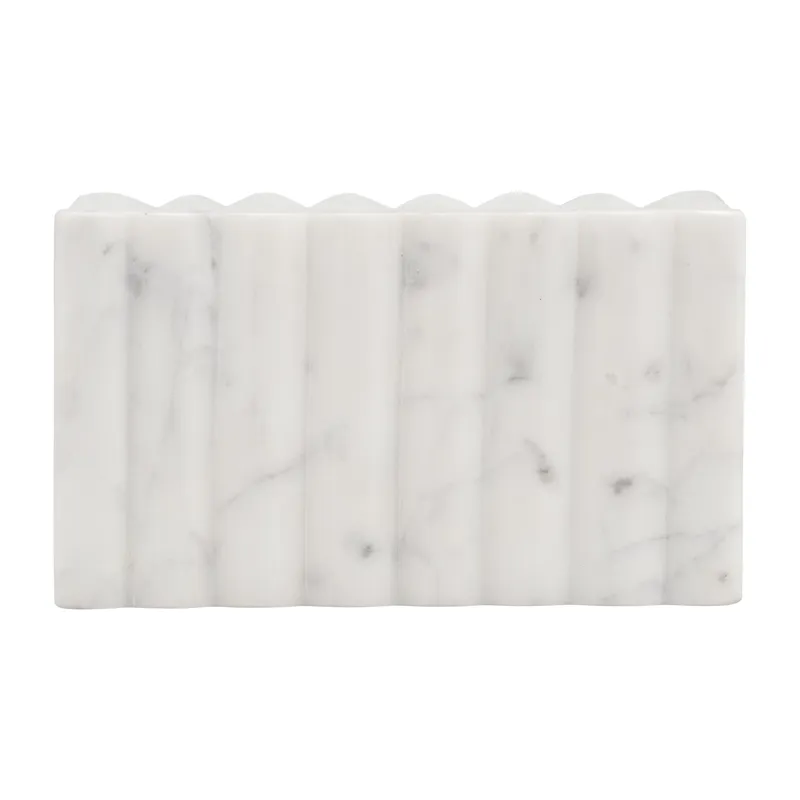Ec 7x4" Marble Ridged Box, White