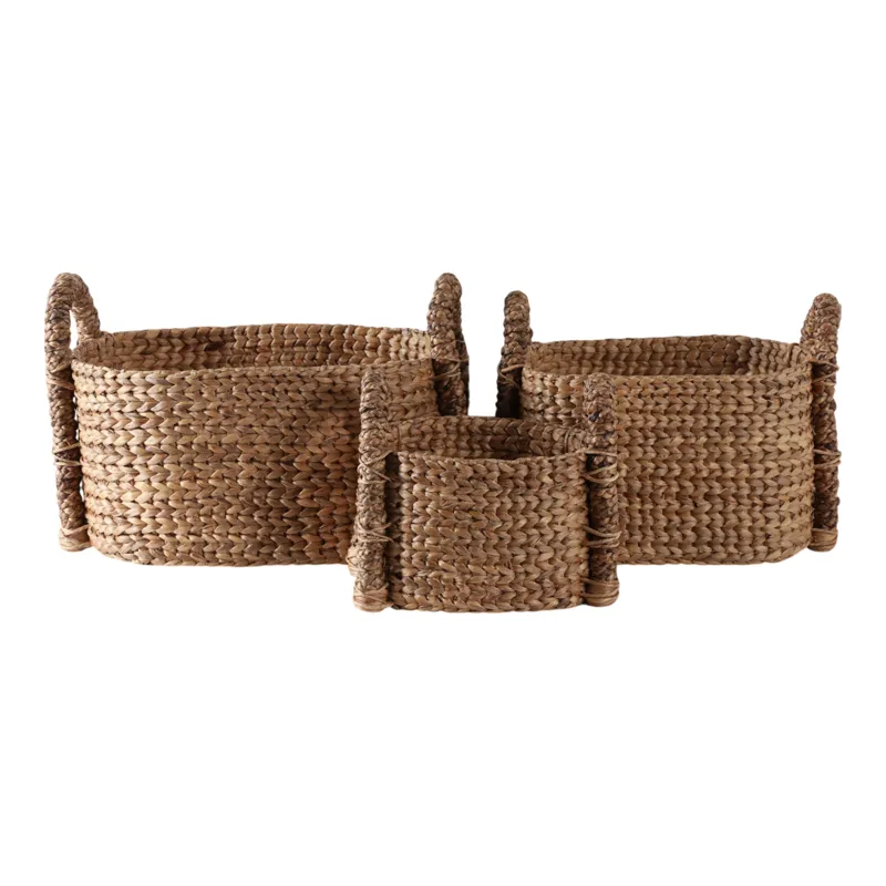 S/3 15/20/24\" Oval Waterhyacinth Baskets, Natural