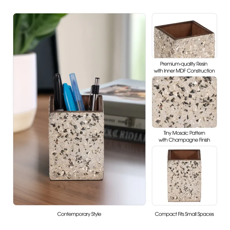 3x4 Crackle Pencil Cup, Champagne