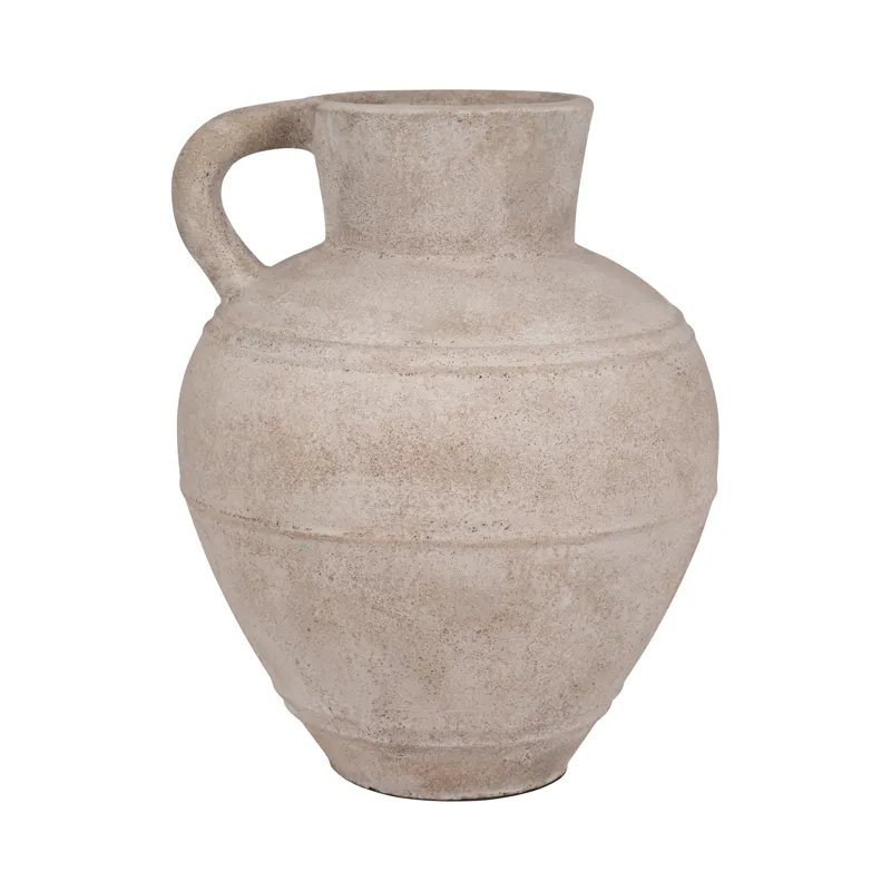 Terracotta, 22\" Jug Vase W/ Handle, Ivory