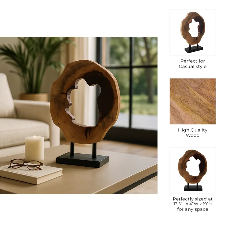 19x14" Open Wood Disc On Stand, Brown/black