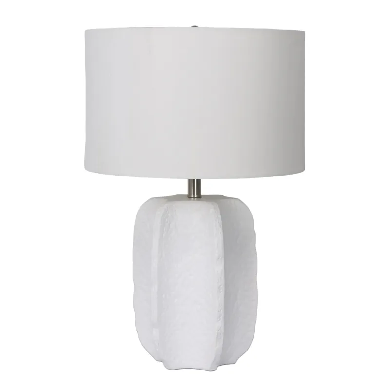 24\" Textured Jagged Table Lamp, White