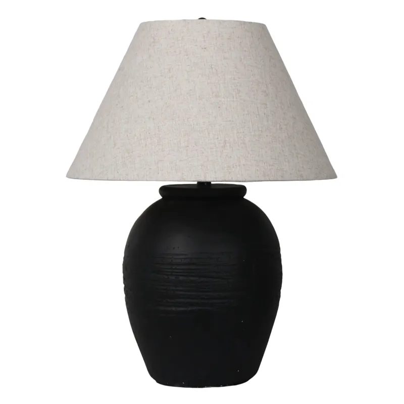 27\" Artisan Jug Table Lamp Tapered Shade,blk/beige