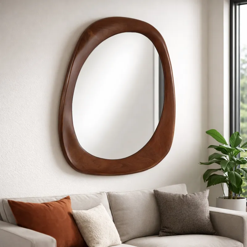 36x25" Organic Shaped Wood Mirror, Natural