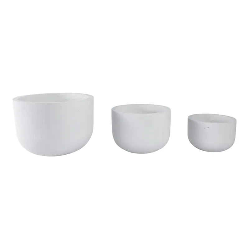 S/3 9/12/15\" Rounded Cement Planters, White