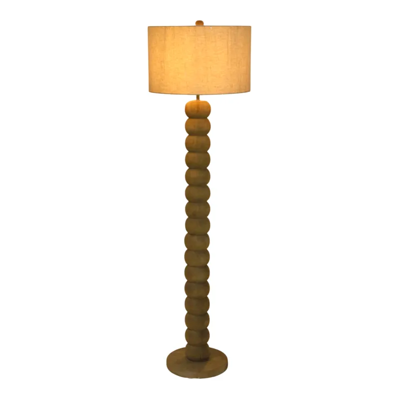 62" Wooden Floor Lamp W/ Cotton Linen Beige Shade