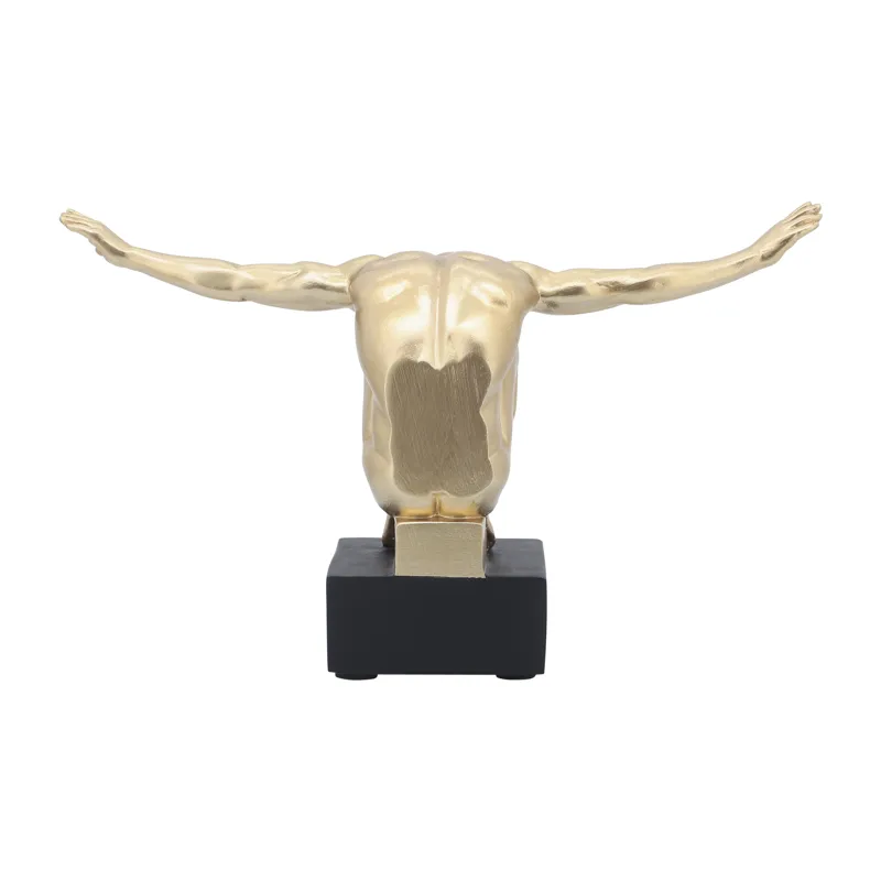 Resin, S/2, 6''h,  Man Sculpture Bookend, Gold