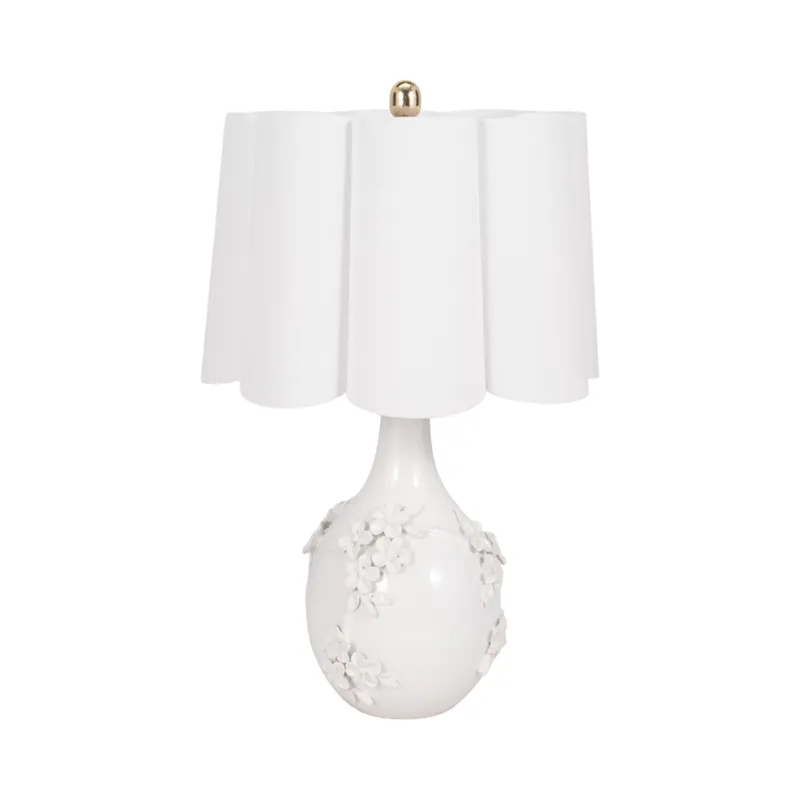 25\" Floral Applique Table Lamp, Cream
