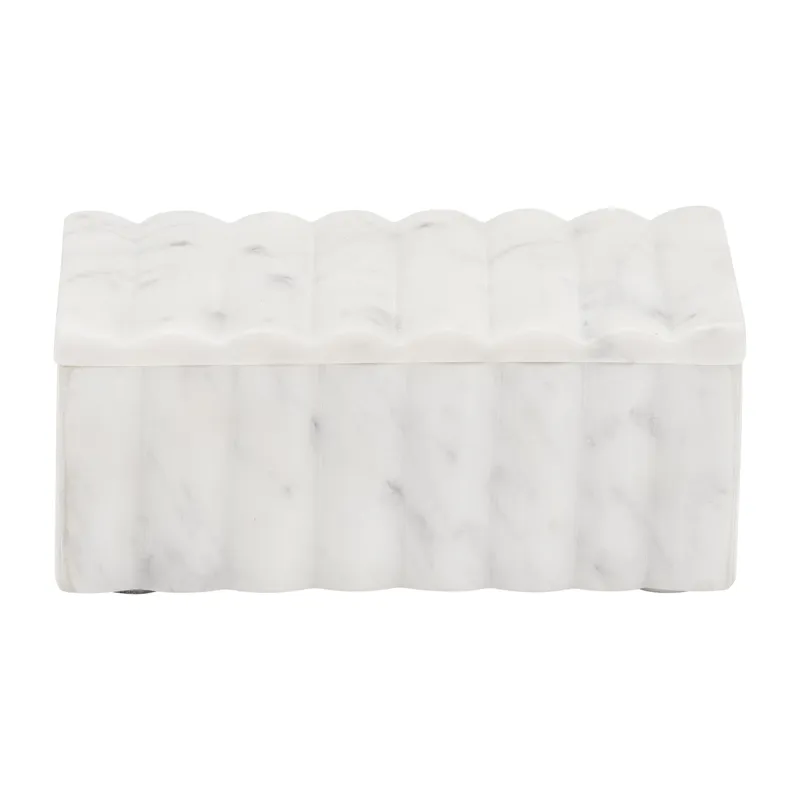 Ec 7x4" Marble Ridged Box, White