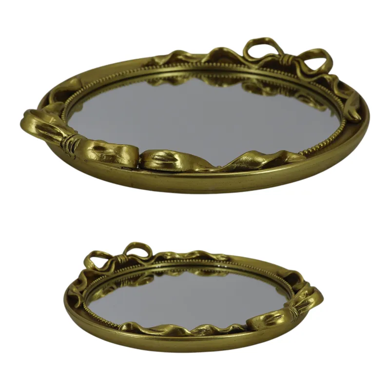 S/2 12/16\" Coquette Bow Trays, Gold