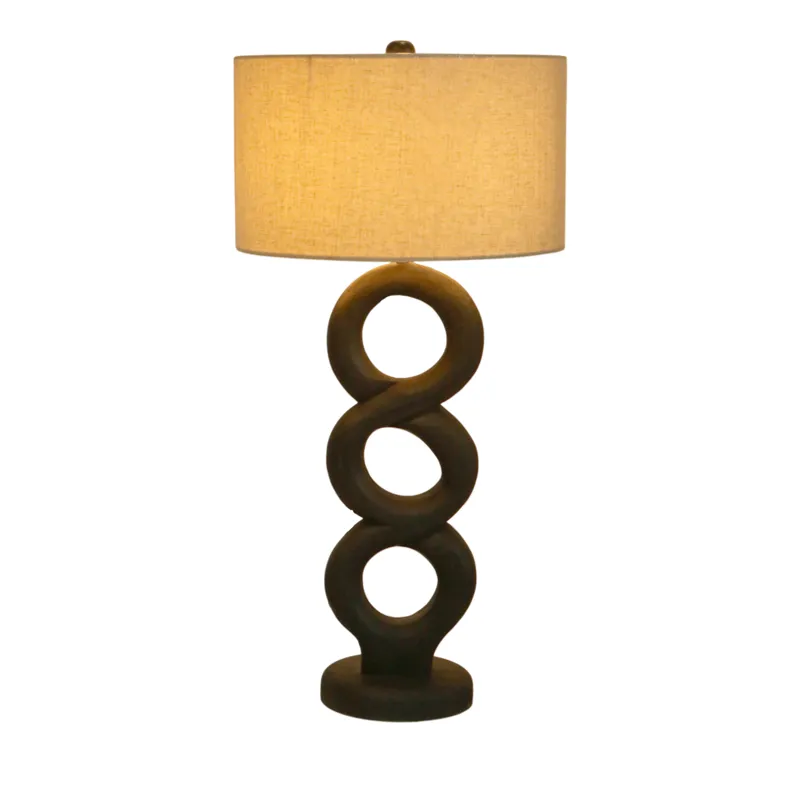 33" Wooden Table Lamp W/cotton Linen Beige Shade