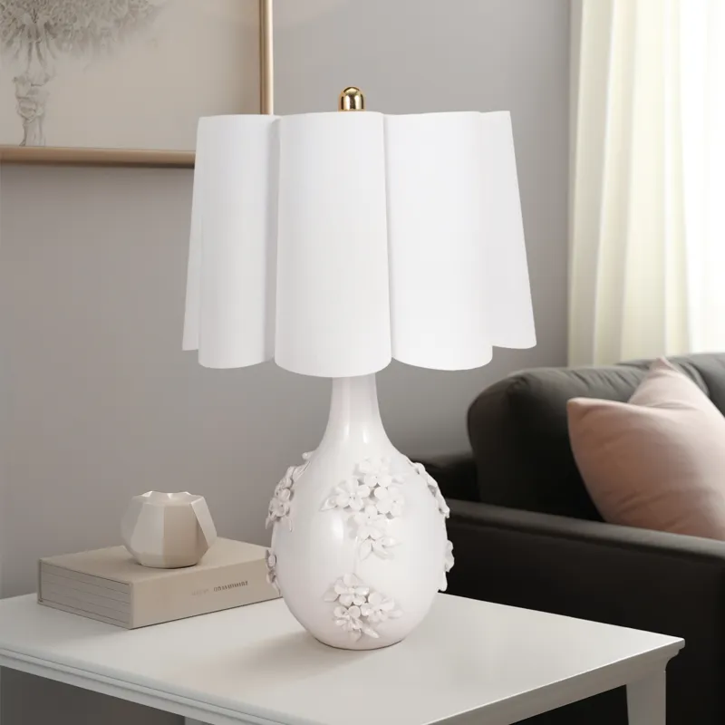 25\" Floral Applique Table Lamp, Cream