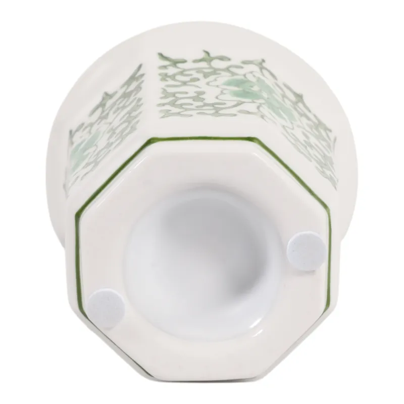 4\", 6oz Fluted Chinoiserie Candle, Green/white