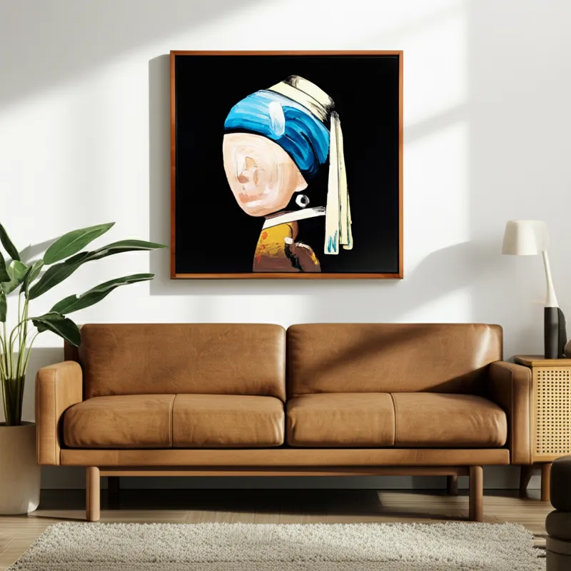 47x47 Hand Painted Girl With Pearl Earring, Multi