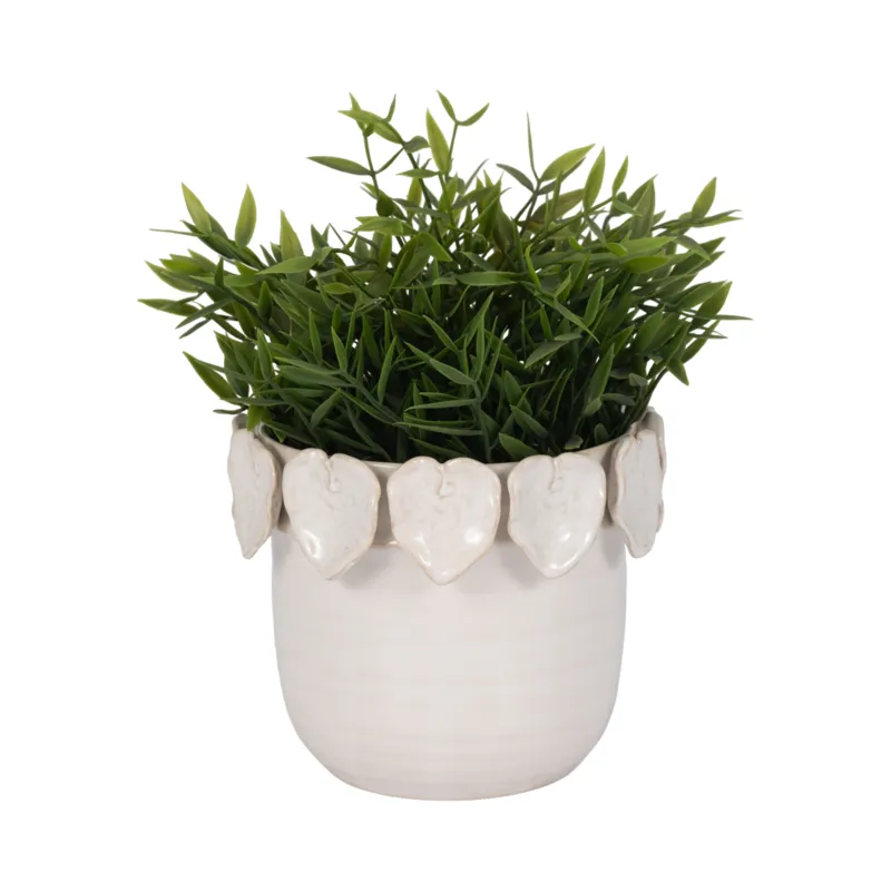 6\" Leaf Applique Planter, Cream