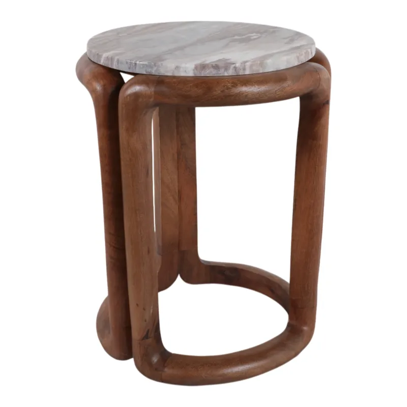 18x14\" Mrble Top Inlay Wood Accent Table,ivry/brwn