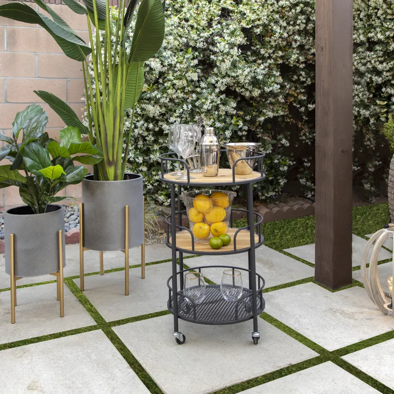 S/2 Planter On Metal Stand, Putty/gld