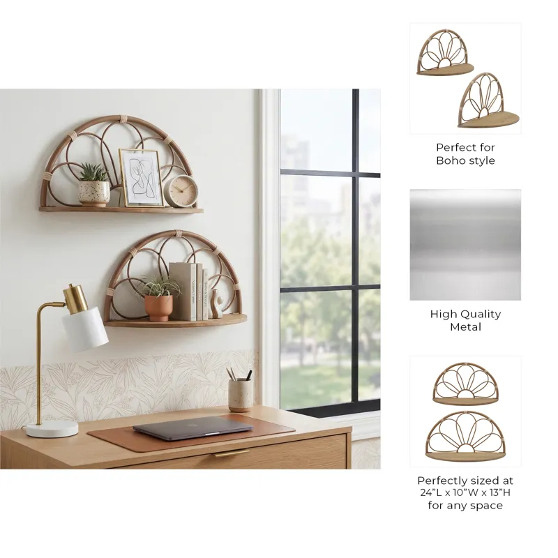 Ec S/2 11/13" Arched Flower Wall Shelves,brown