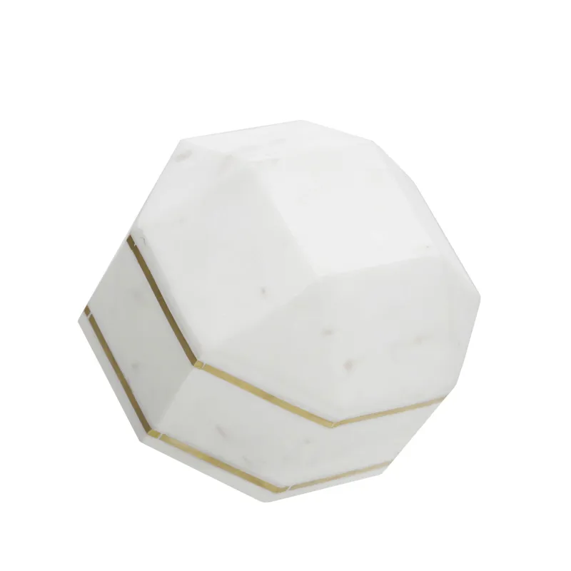 Marble 6" Octagon Orb W/ Inlay, White