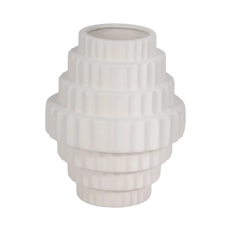 8\" Textured Staggered Vase, White