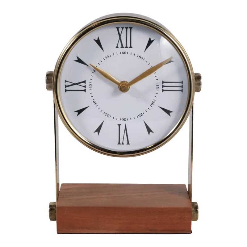 9x7\" Round Clock On Wood Base, Multi