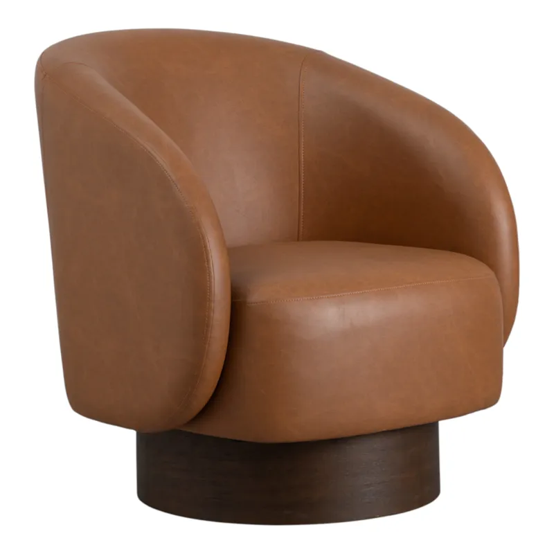 32x31" Faux Leather Swivel Accent Chair, Brown