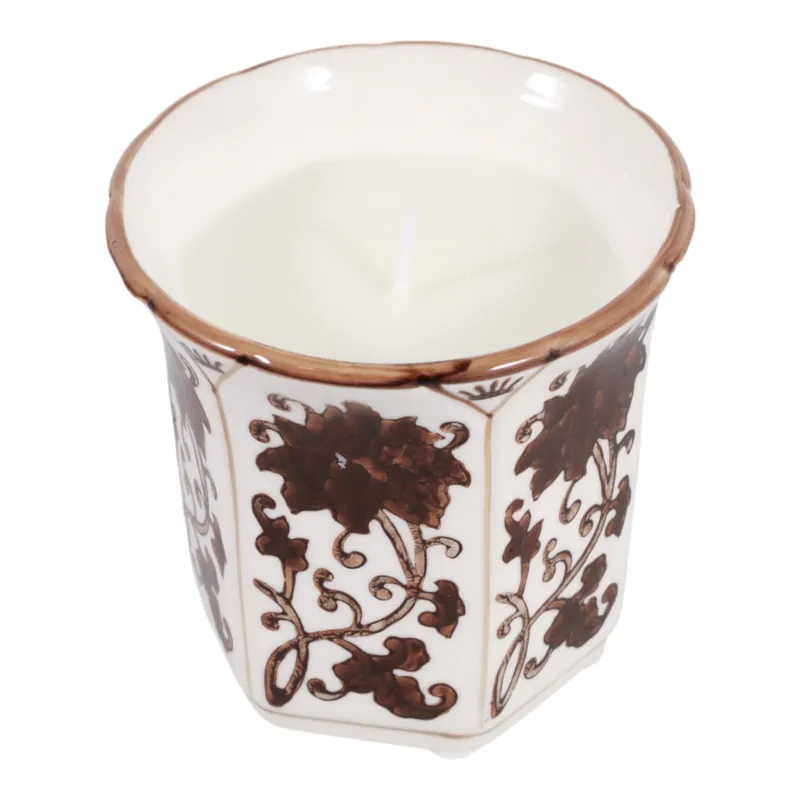 4\", 6oz Fluted Chinoiserie Candle, Brown/white
