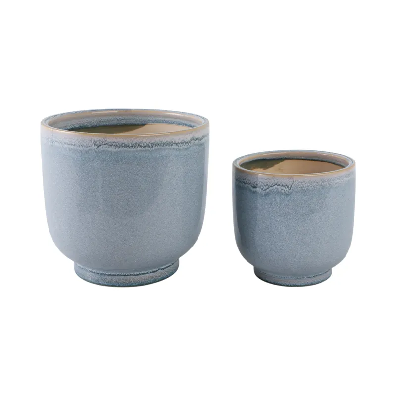 S/2 6/8\" Reactive Glazed Planters, Blue
