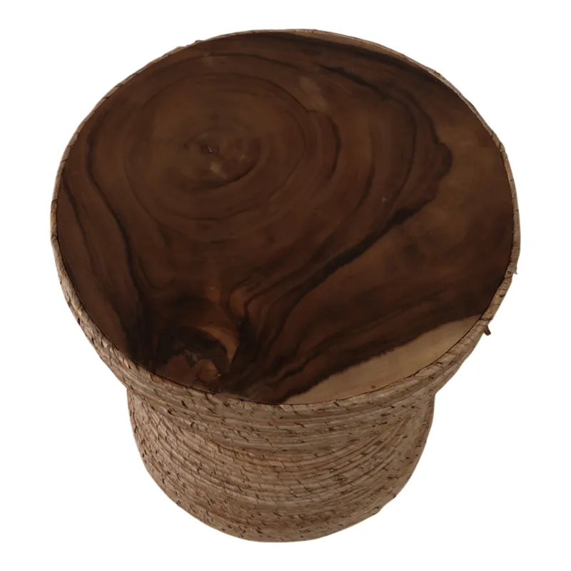 18\" Teakwood Accent Table W/woven Banana Leaf, Nat