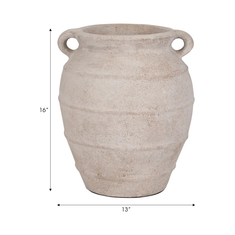 Terracotta, 16\" Mini Handle Jug Vase, Ivory