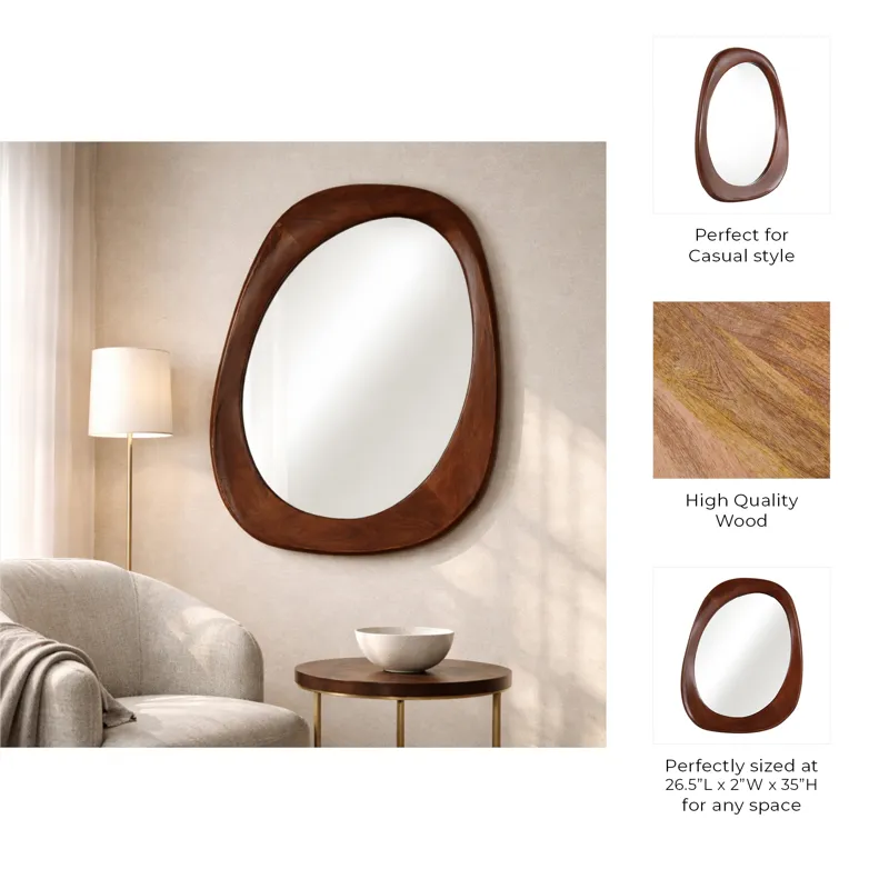 36x25" Organic Shaped Wood Mirror, Natural