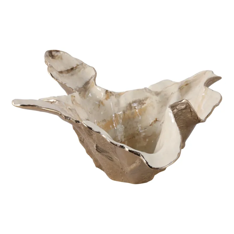 21x20\" Free-form Metal Bowl, Tan Multi