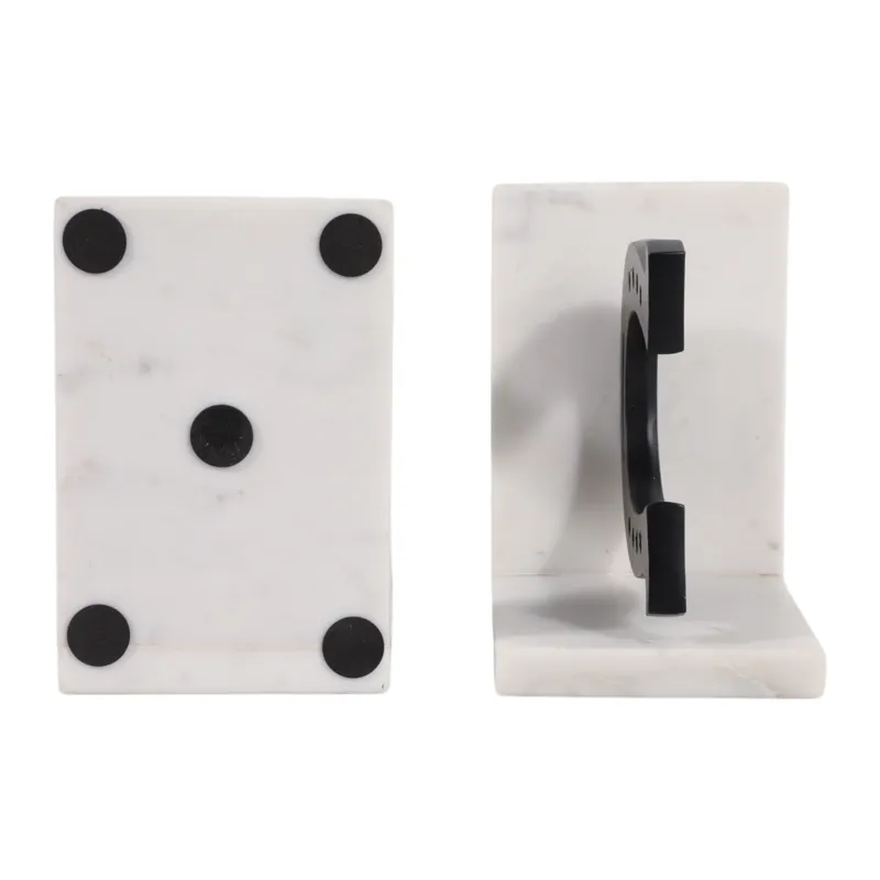 S/2 6\" Horseshoe Bookends On Marble, Black/white