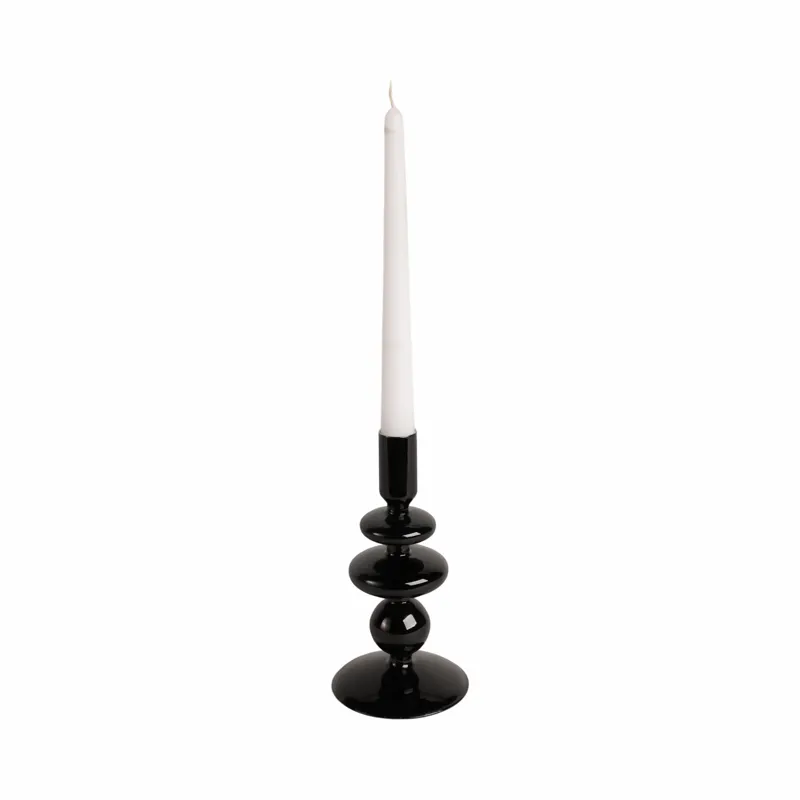 7\" Vintage Glass Taper Candle Holder, Black