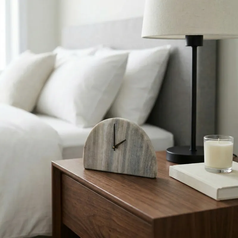 10x6\" Half Dome Marble Clock, Beige