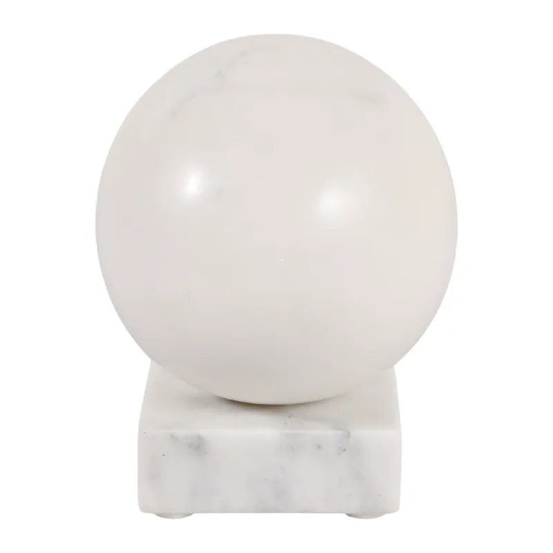 5x4\" Round Marble Clock On Base, White/silver