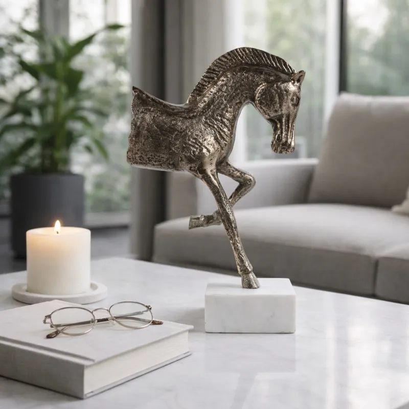15x9" Galloping Horse On Marble Base, Antique Bras