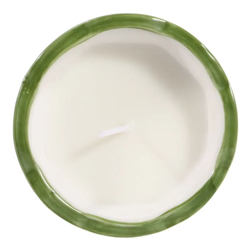 4\", 6oz Fluted Chinoiserie Candle, Green/white