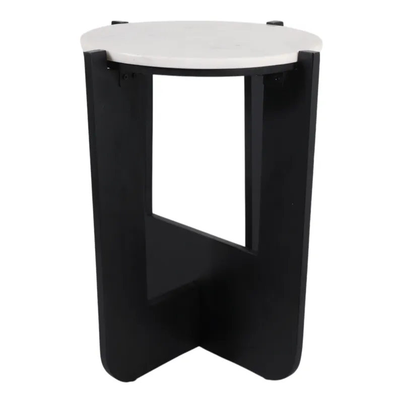 19x16\" Criss-cross Marble Top Accent Table,wht/blk