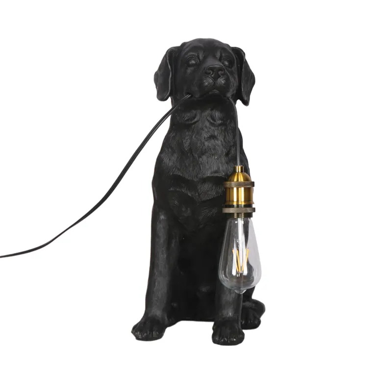 18\" Dog Holding Lightbulb Table Lamp, Black/gold