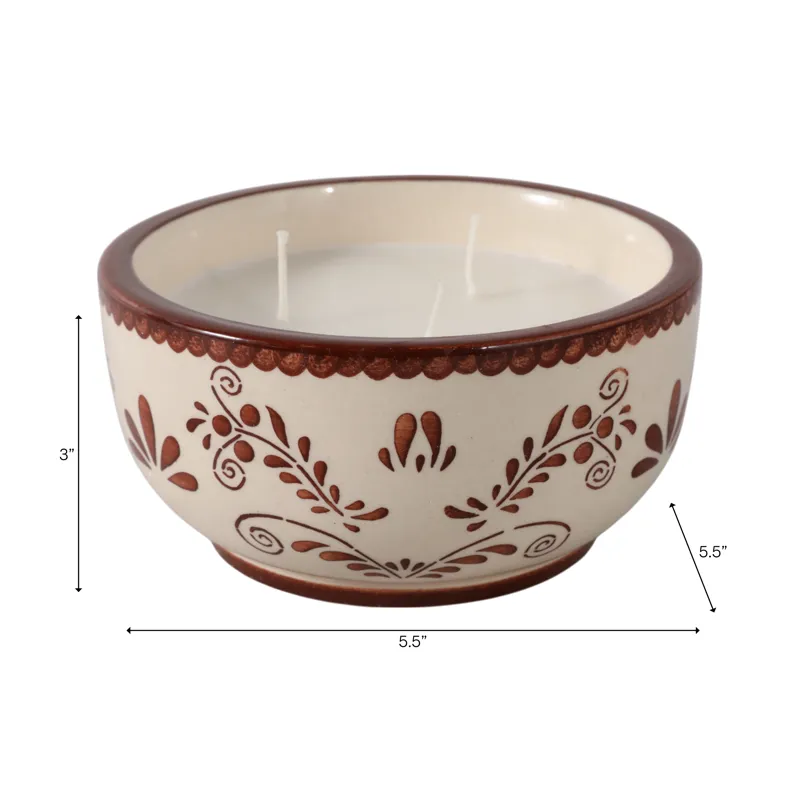 6\" 10 Oz Coffee Hand Painted Candle, Brown/ White