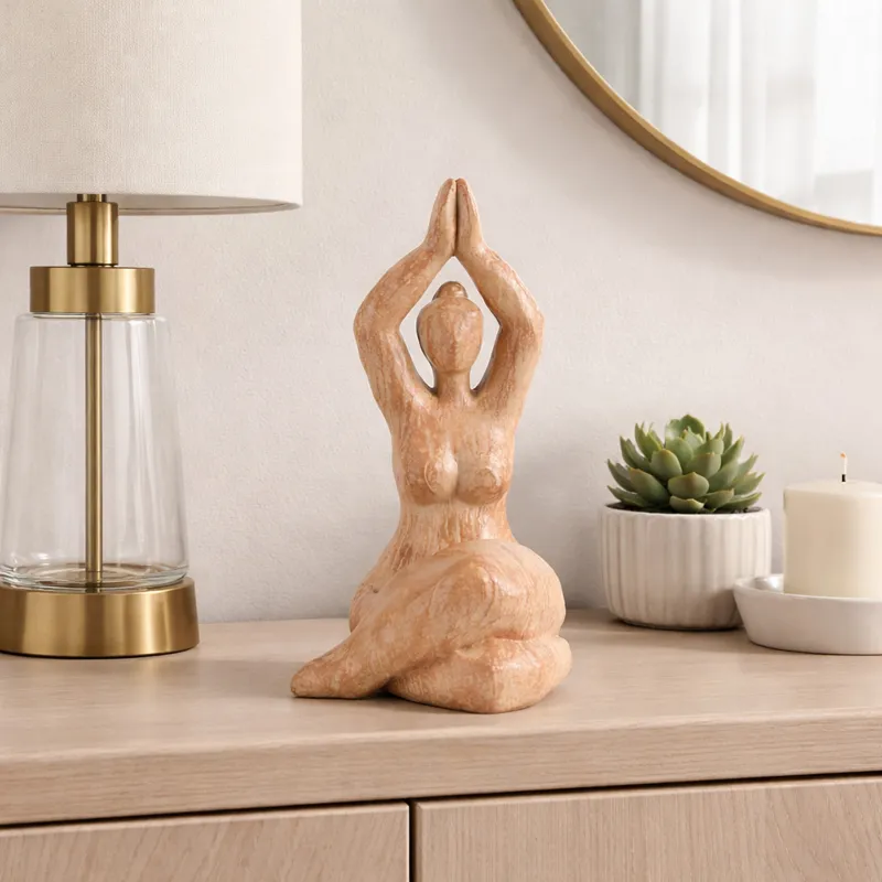 Ec Resin 11" Namaste Female Yoga Figurine, Brown