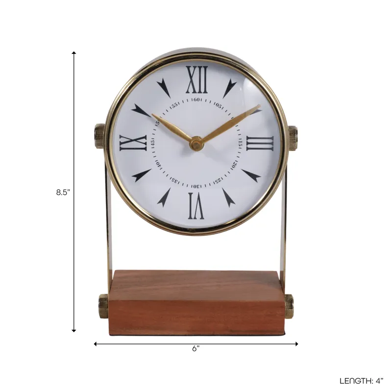 9x7\" Round Clock On Wood Base, Multi