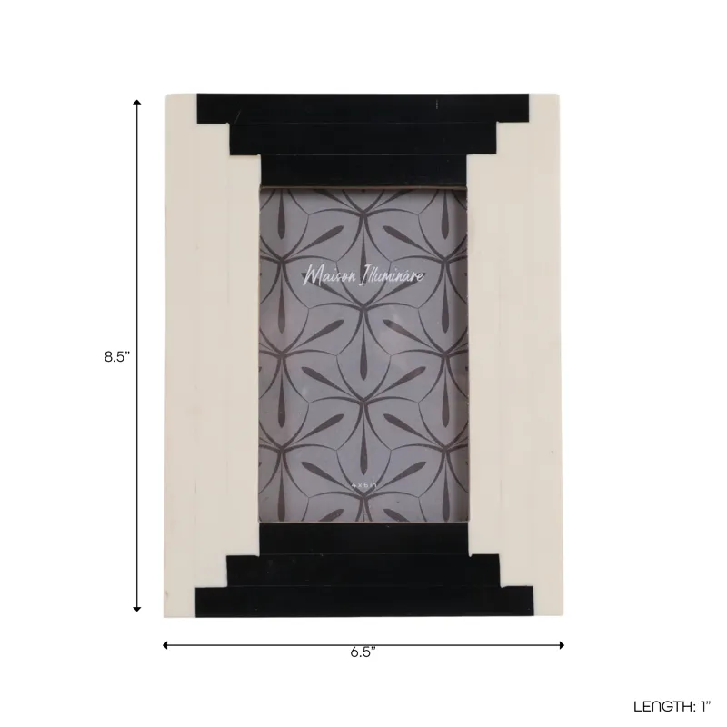 4x6" Art Deco Resin Photo Frame, Black/ivory