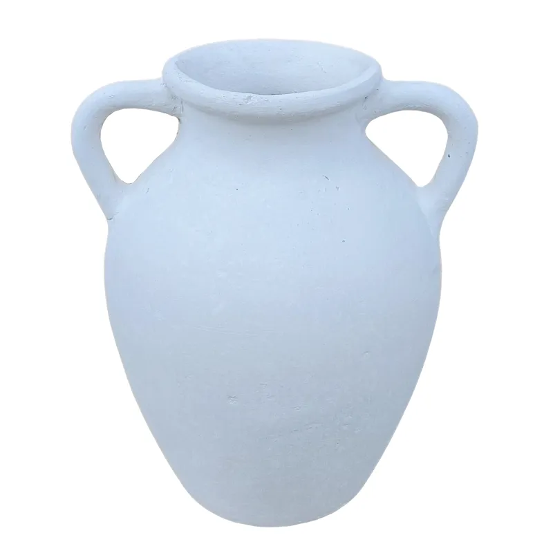 12\" Vase With Handles, Paper Mache, White