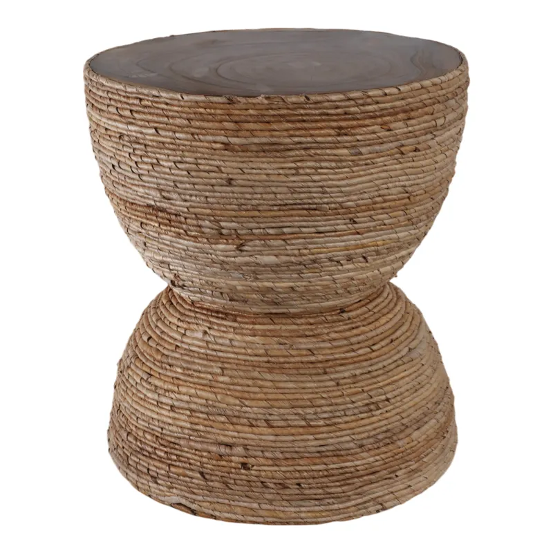 18\" Teakwood Accent Table W/woven Banana Leaf, Nat