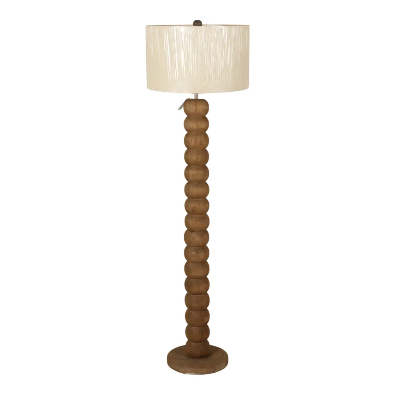 62" Wooden Floor Lamp W/ Cotton Linen Beige Shade