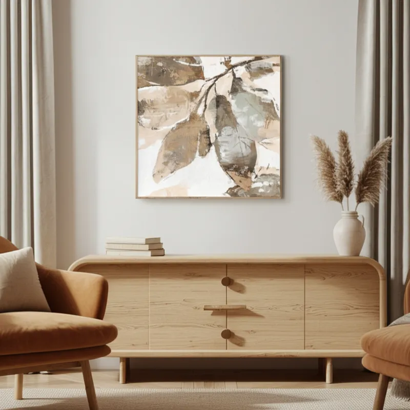 40x40\" Handpainted Fall Leaves, Brown